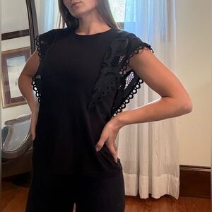 Catherine Malandrino Black Flutter Sleeve T-Shirt